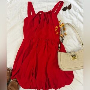 Red Spagetti Strap Flare Mini Dress